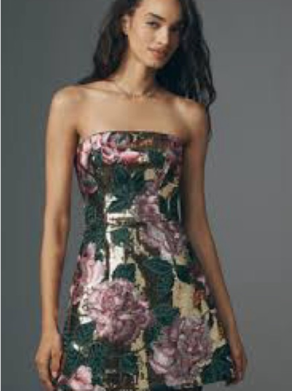Dress the Population Gold Sequin Floral Mini Dress with Pink Roses
